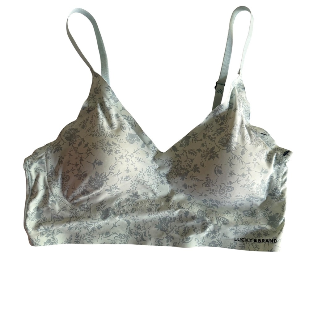 LUCKY BRAND Light Grey Floral Seamless Comfort Lounge Ladies Bra, M
